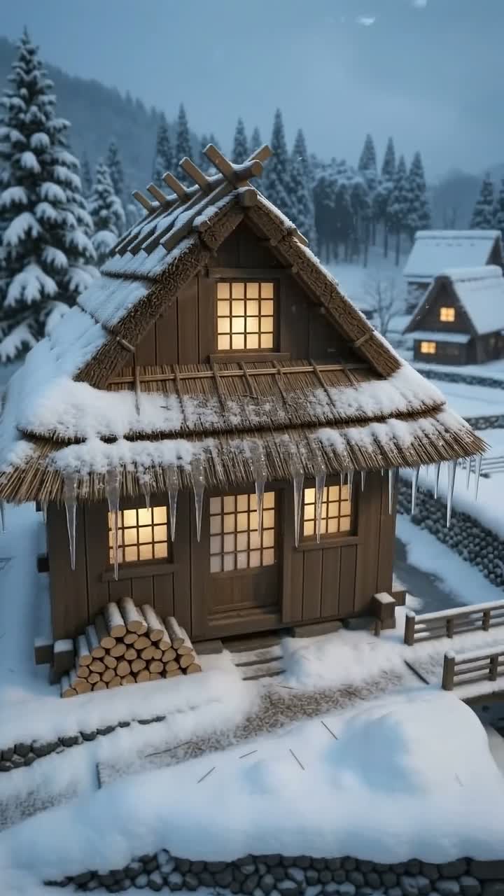 雪に包まれた合掌造りの家